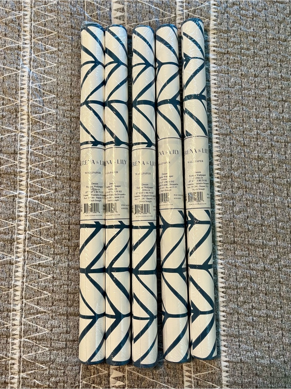 Serena and Lily Feather Wallpaper Denim 5 Rolls Same Run Unopened NWT